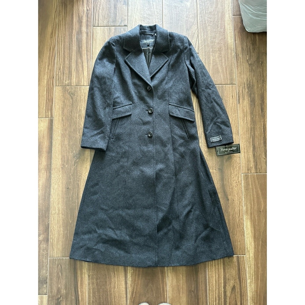 Forecaster of Boston Charcoal Grey Lambswool Blend Long Coat Womens 8 AF332F